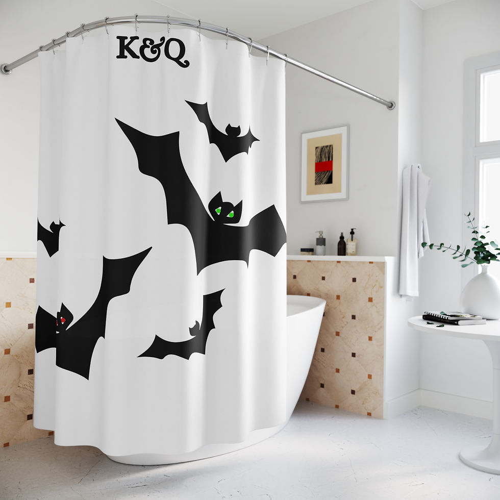 Thumbnail: Bats & Eyes Shower Curtain — Minimal Halloween Bat Silhouette Bathroom Decor