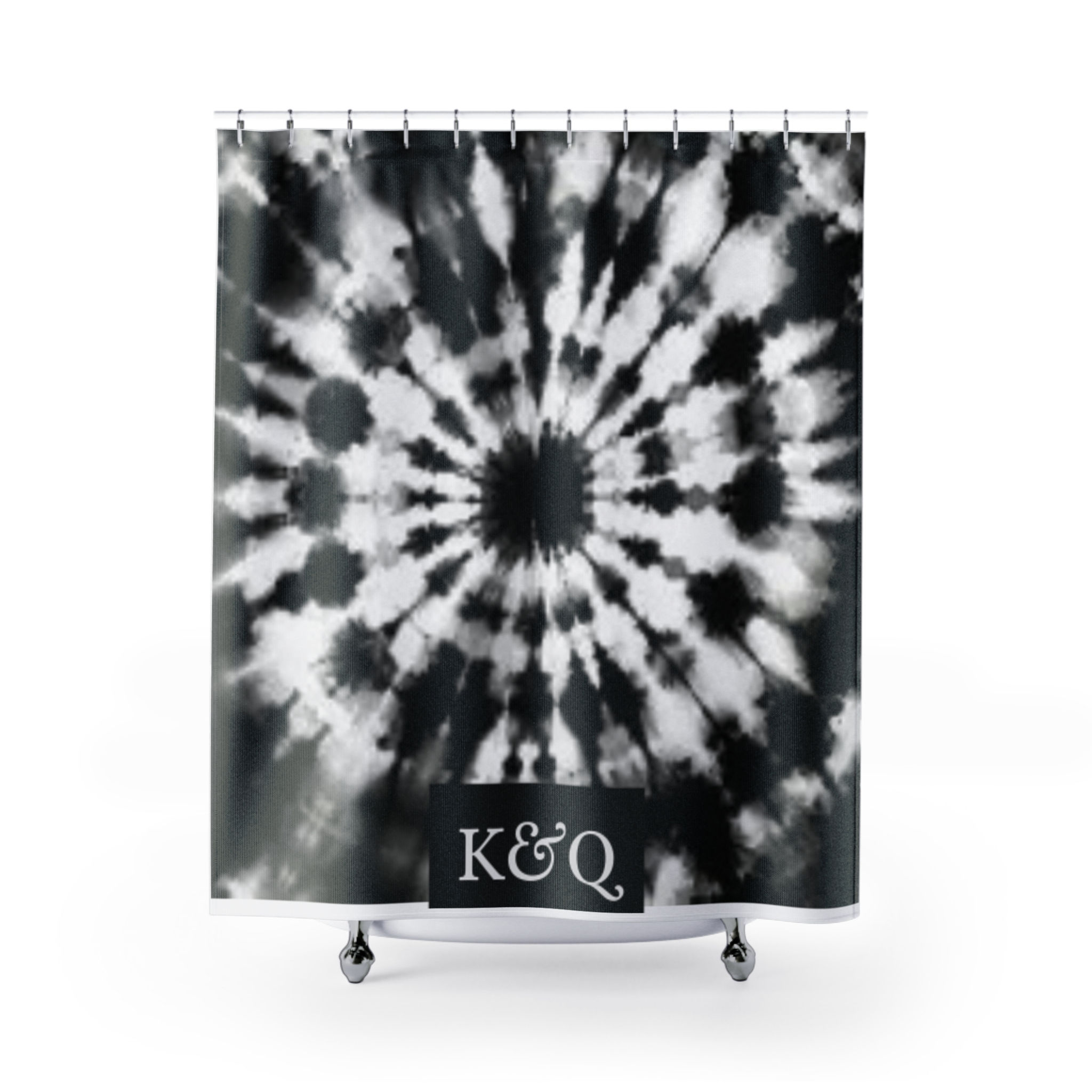 Black & White Tie-Dye Shower Curtain — Monogrammed K & Q Accent