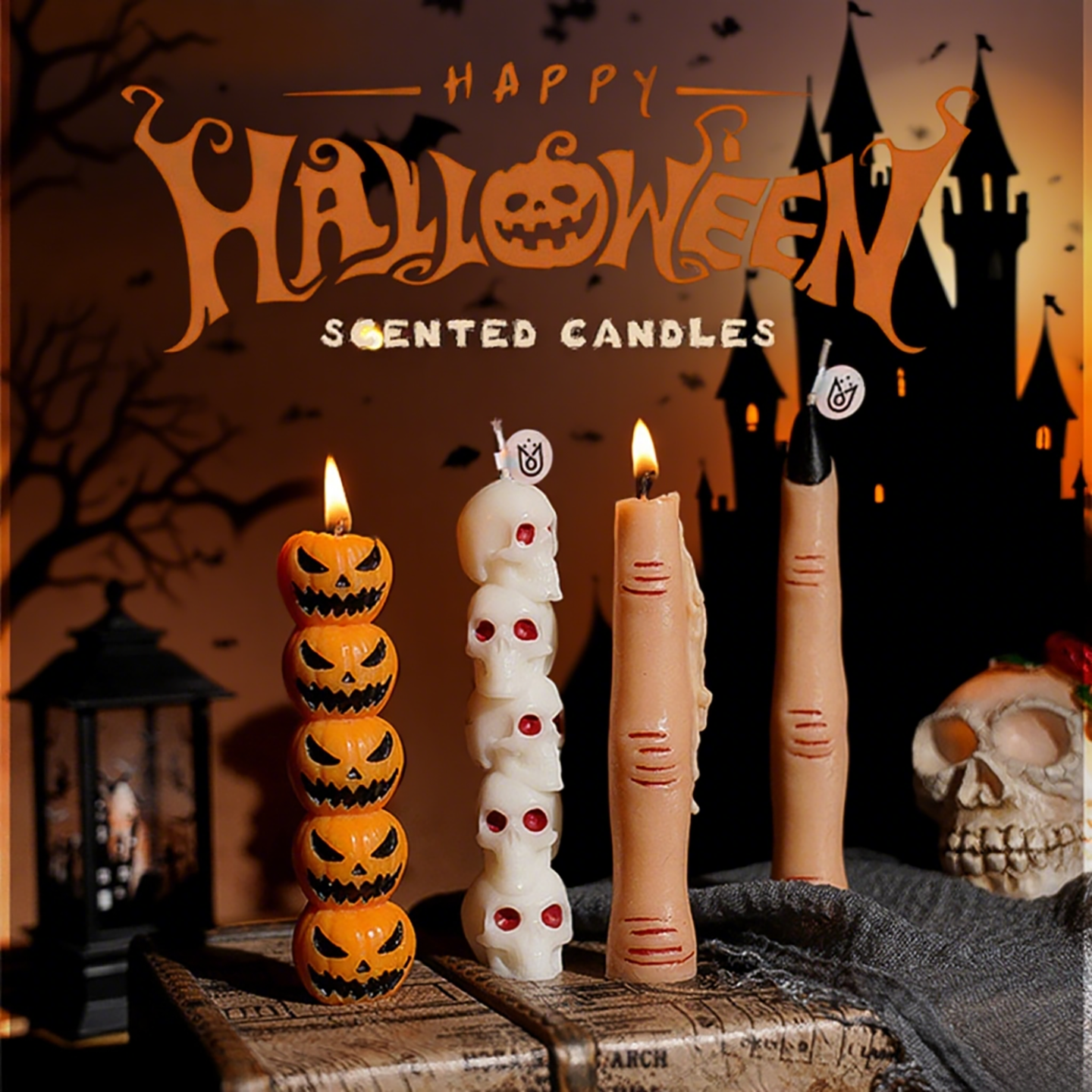Halloween Hand Guide Pumpkin Skull Atmosphere Creating Column Aromatherapy Cand