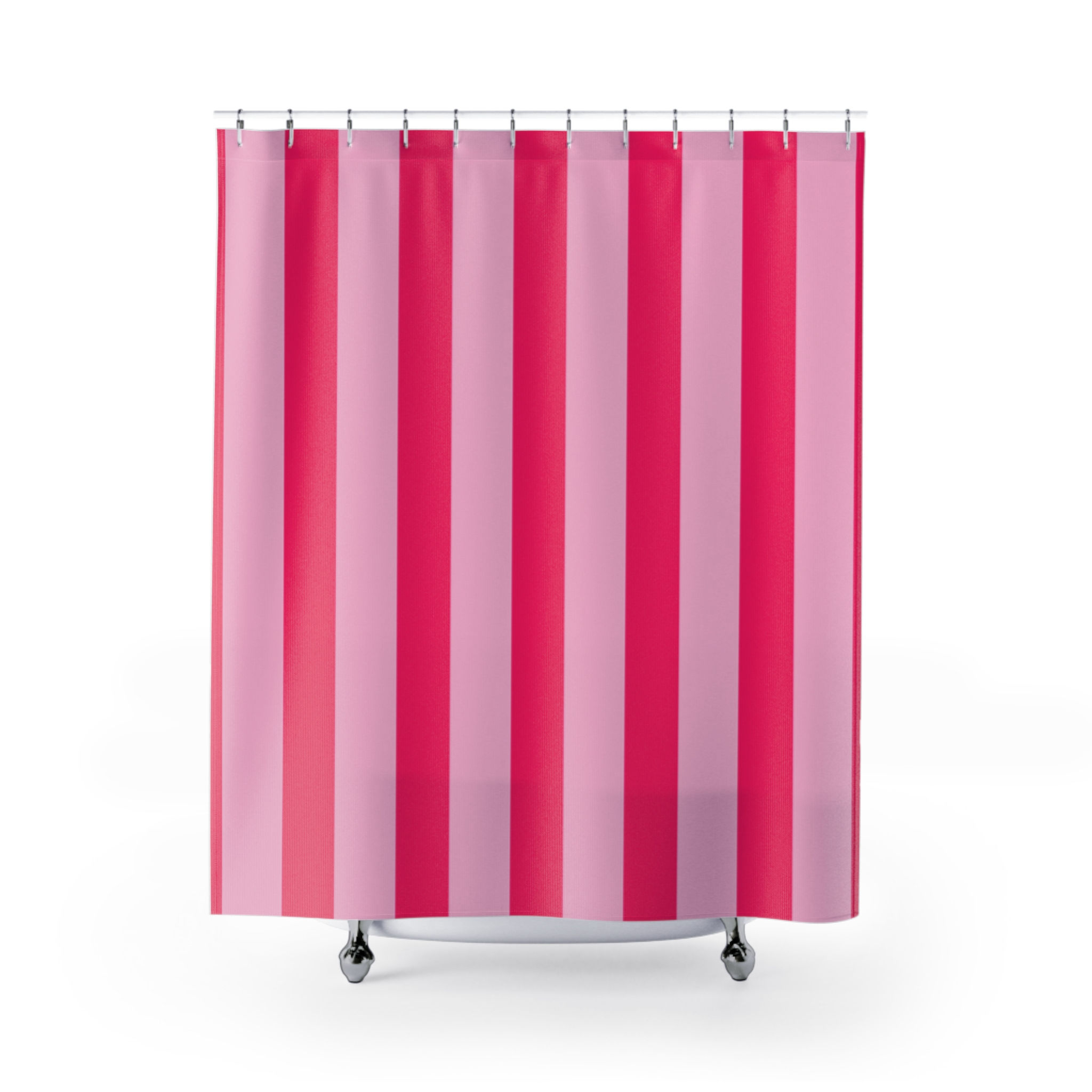 Striped Pink Shower Curtain — Bold Vertical Hot Pink & Blush Bathroom Decor