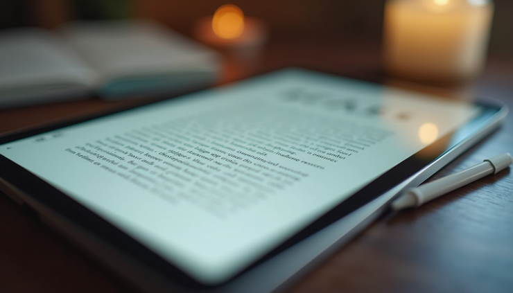 Close-up view of a tablet screen displaying a dyslexia-friendly reading app