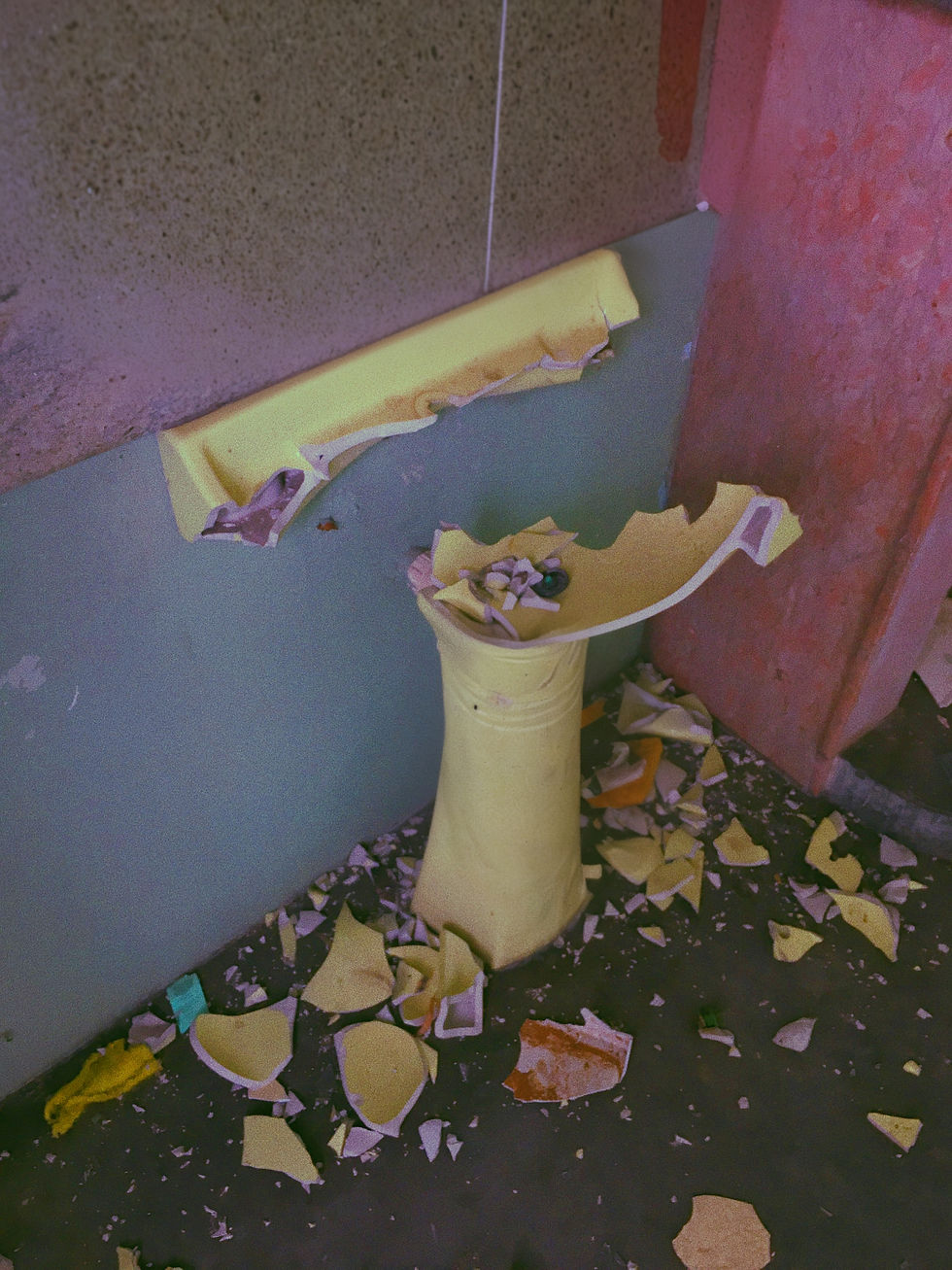 High angle view of a damaged building after an earthquake