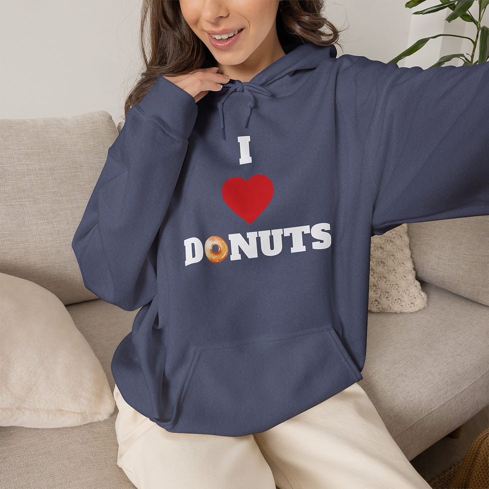 Thumbnail: Hoodie featuring large white(or black) letters, a heart and donut that spell out "I❤️Donuts". 