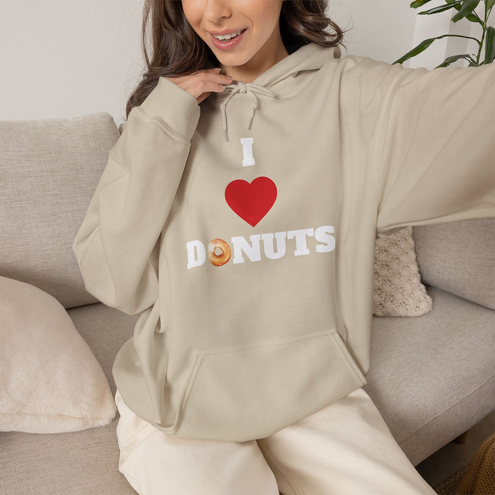 Thumbnail: Hoodie featuring large white(or black) letters, a heart and donut that spell out "I❤️Donuts". 