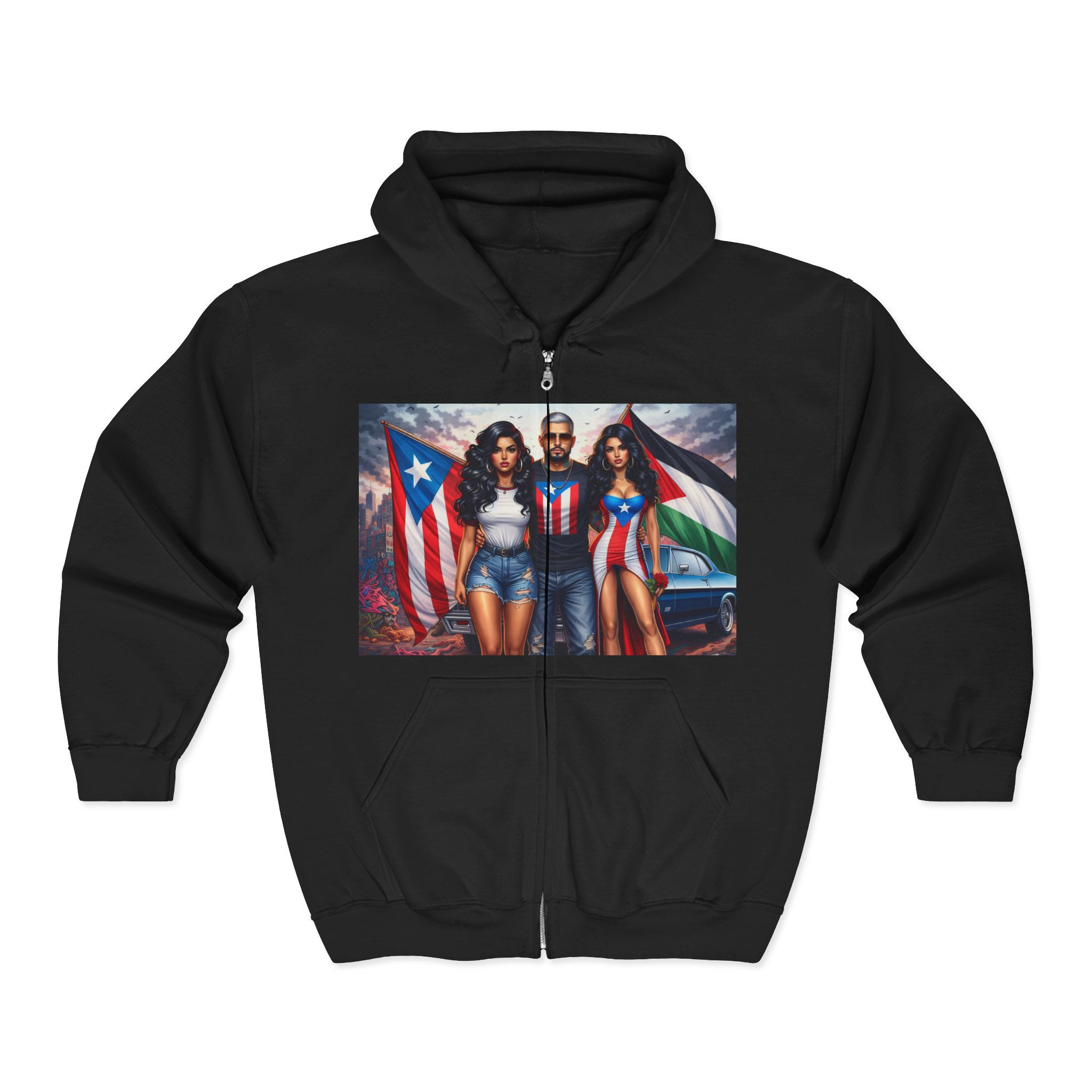 Puerto Rico Flag Zip Hoodie — Patriotic Boricua Pride Graphic