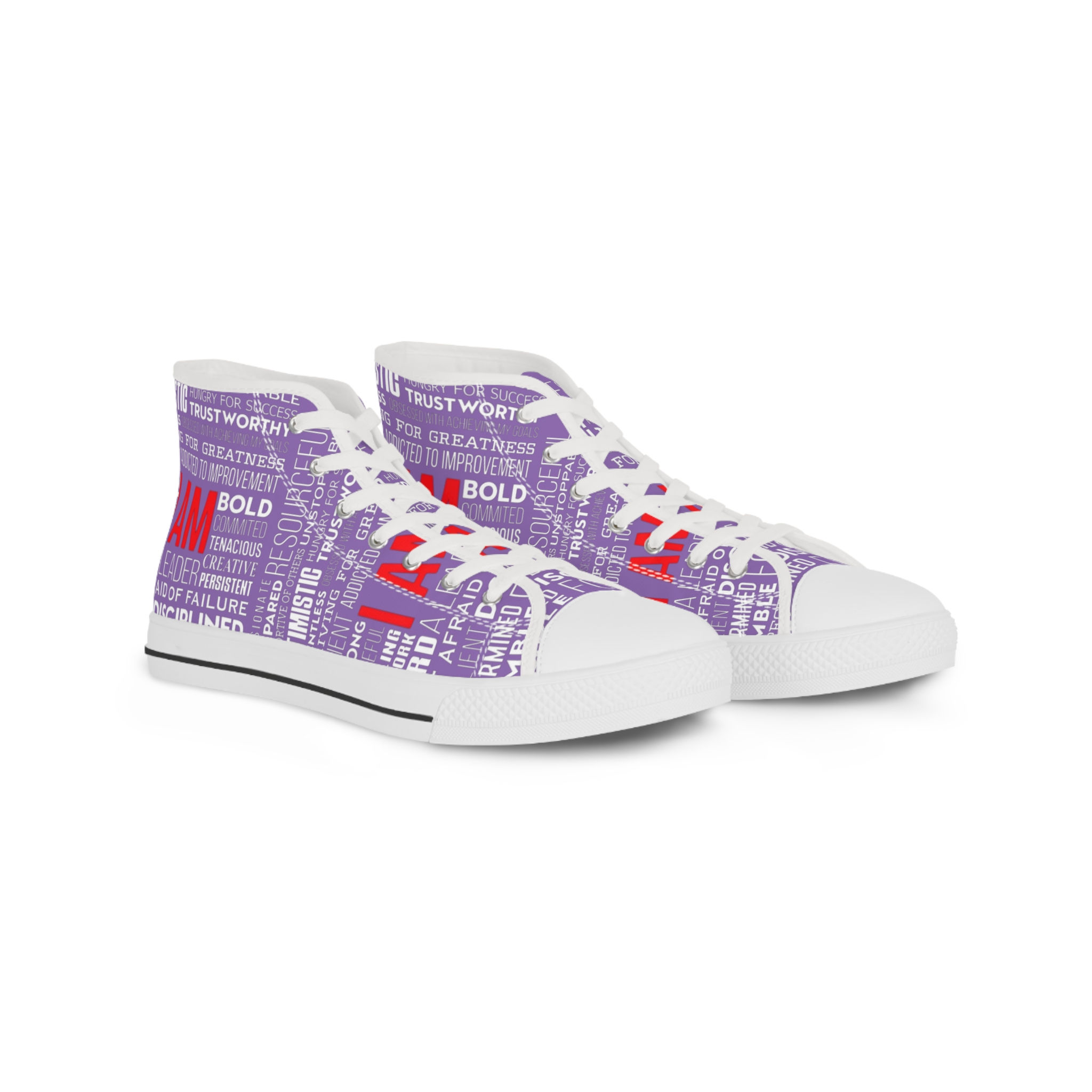 High Top Sneakers — Bold Purple Typography Design (Men's)