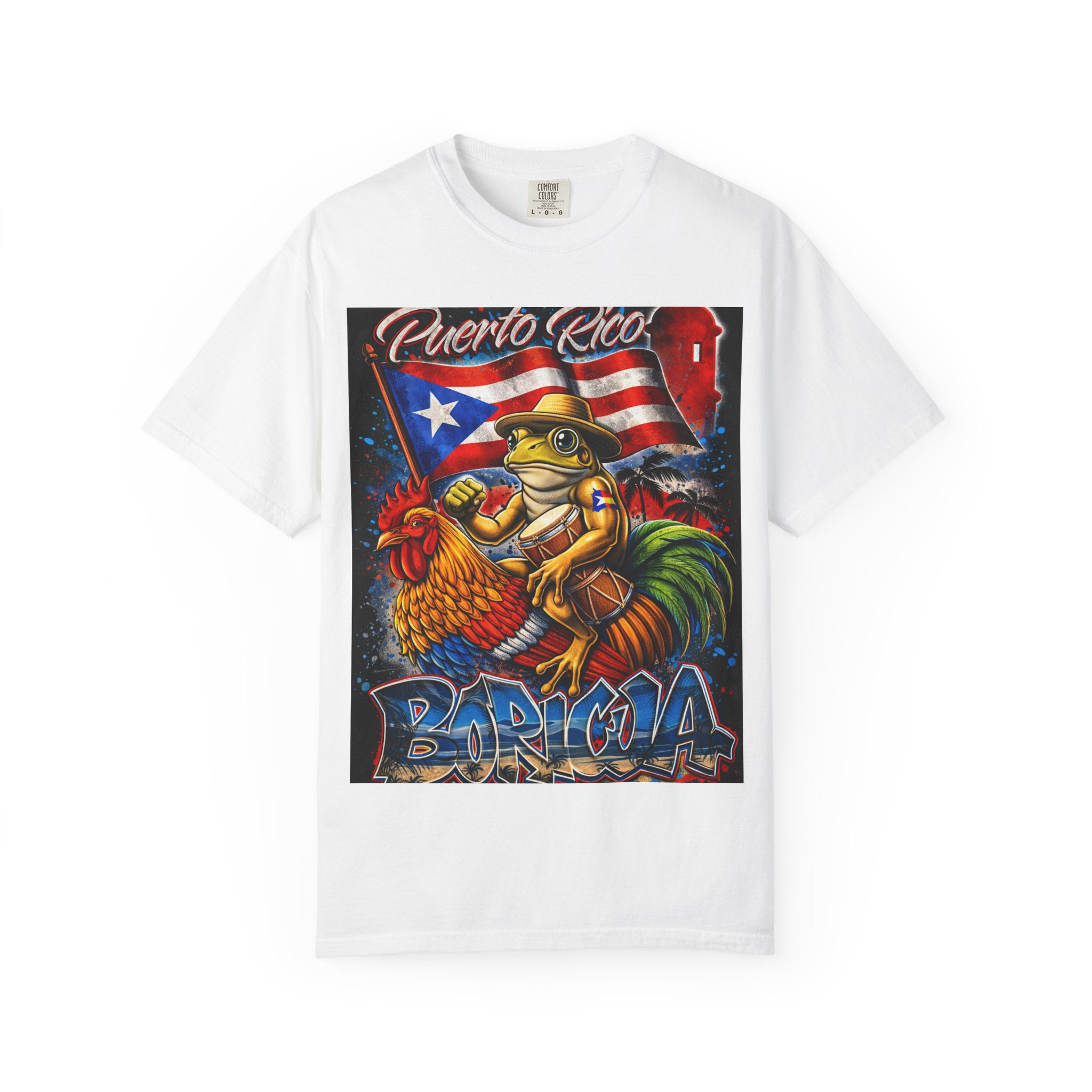 Puerto Rico Boricua Coquí & Rooster Graphic T-Shirt — Puerto Rican Flag Pride