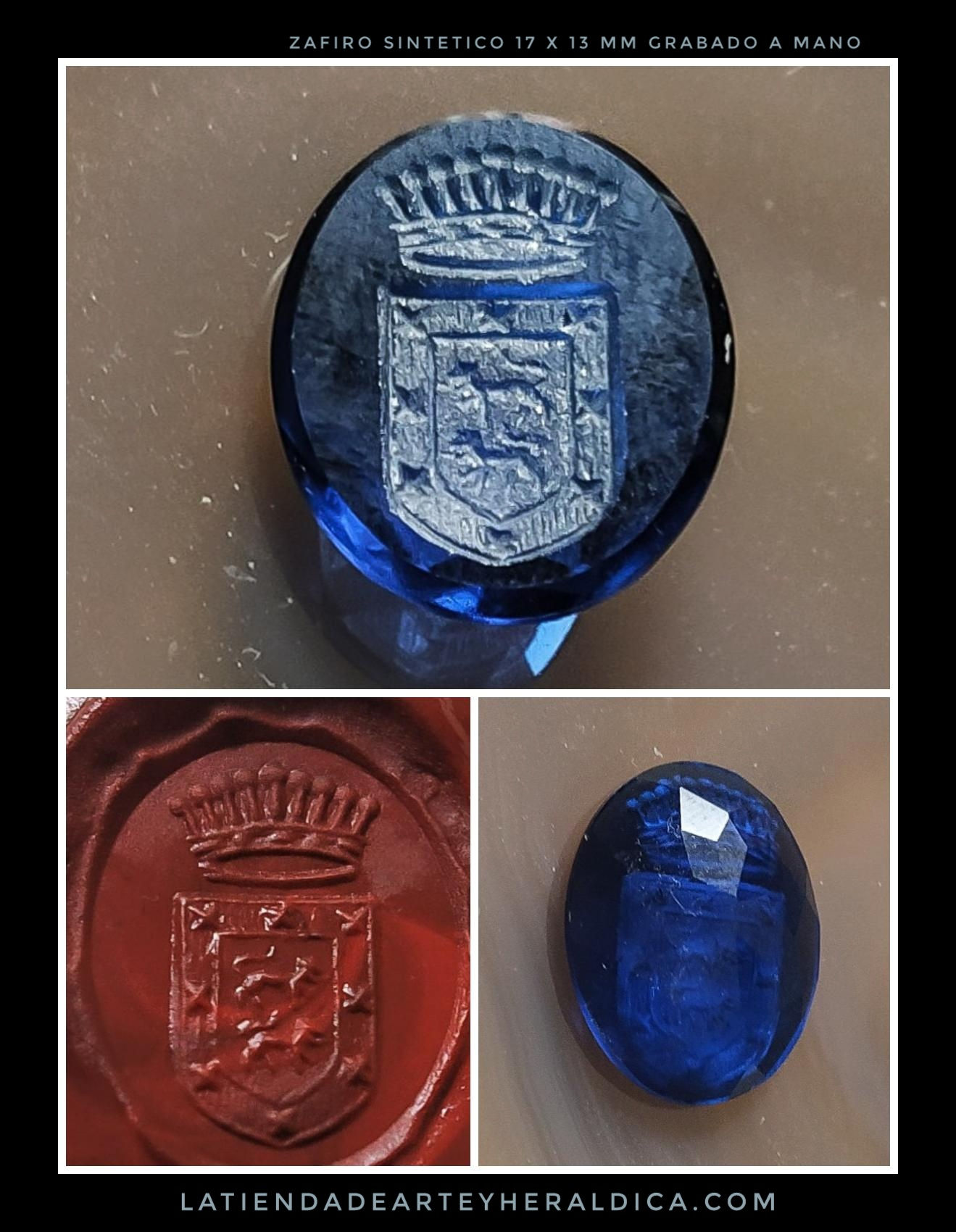 Zafiro sintético grabado 14X10 mm.