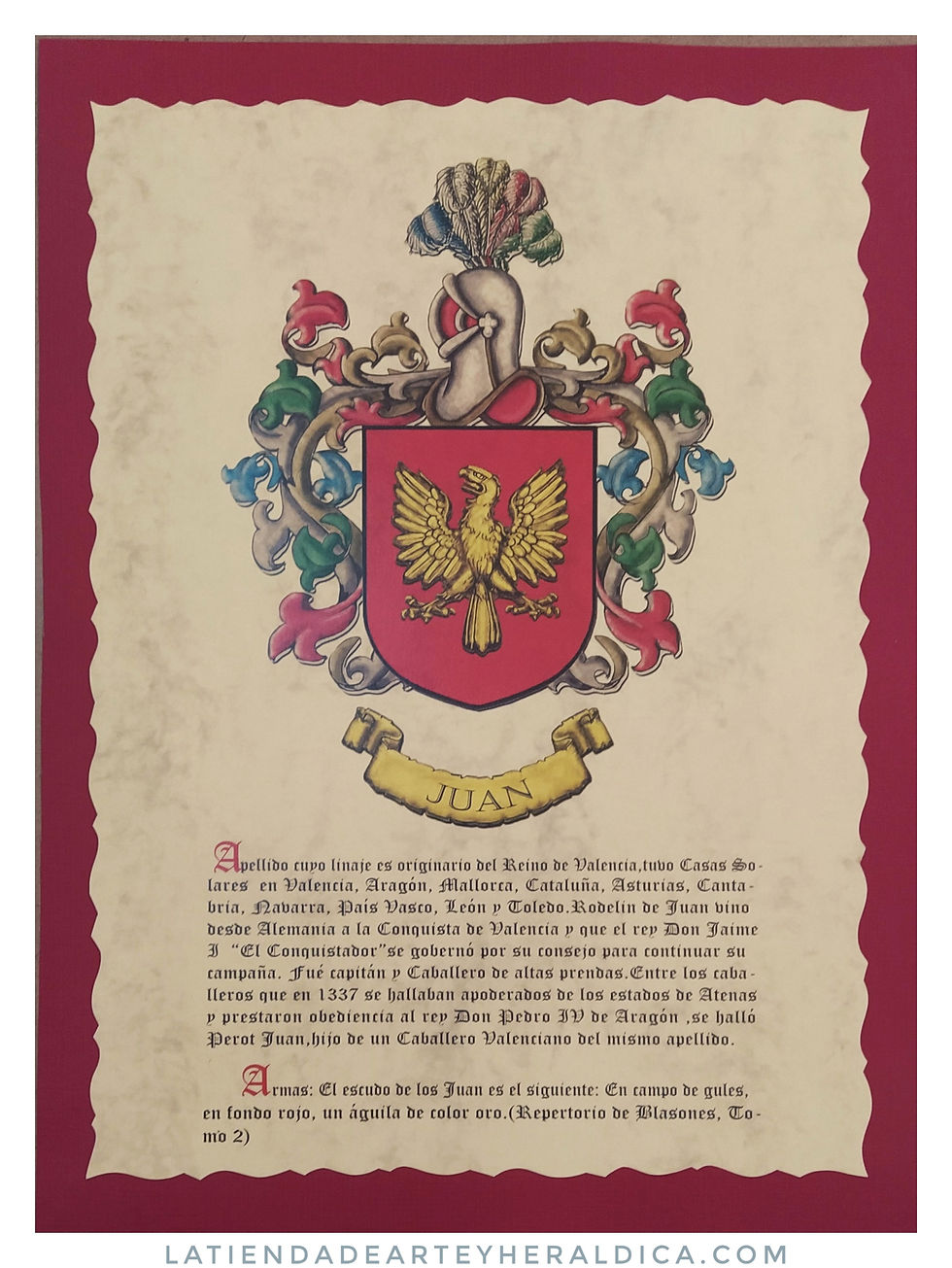 Miniatura: Lámina heráldica 1 apellido, impresa en DINA4