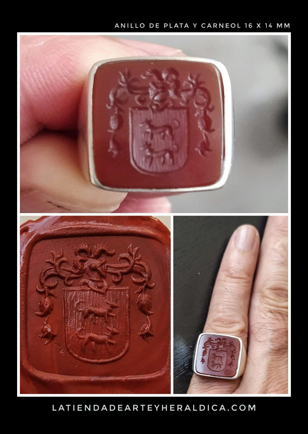 Anillo de plata de Ley con gema carneol 16X14 mm.