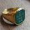 Miniatura:  Anillo de oro con Crisopasa ( verde), cuadrada  16X14 mm.