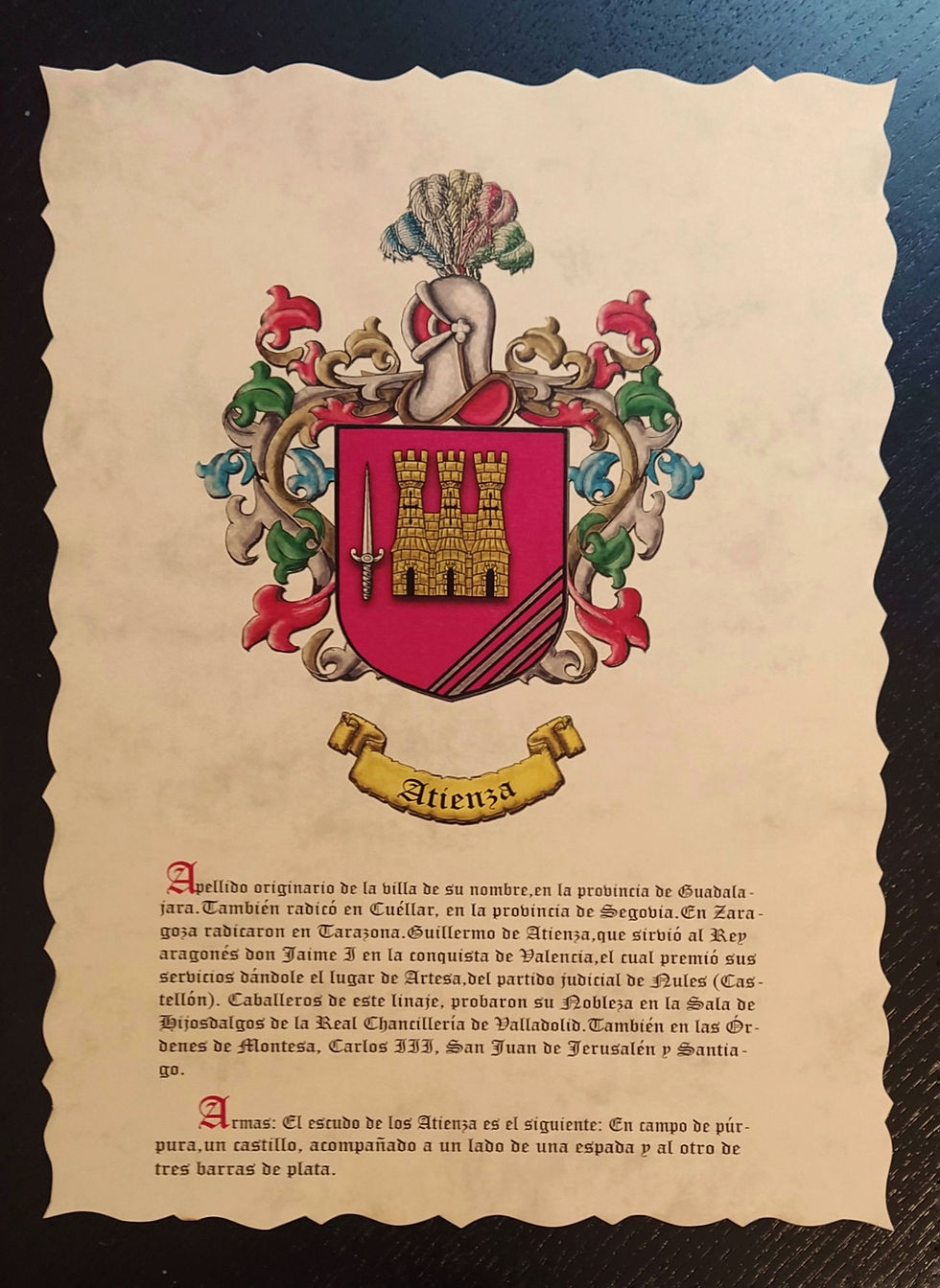 Miniatura: Lámina heráldica 1 apellido, impresa en DINA4