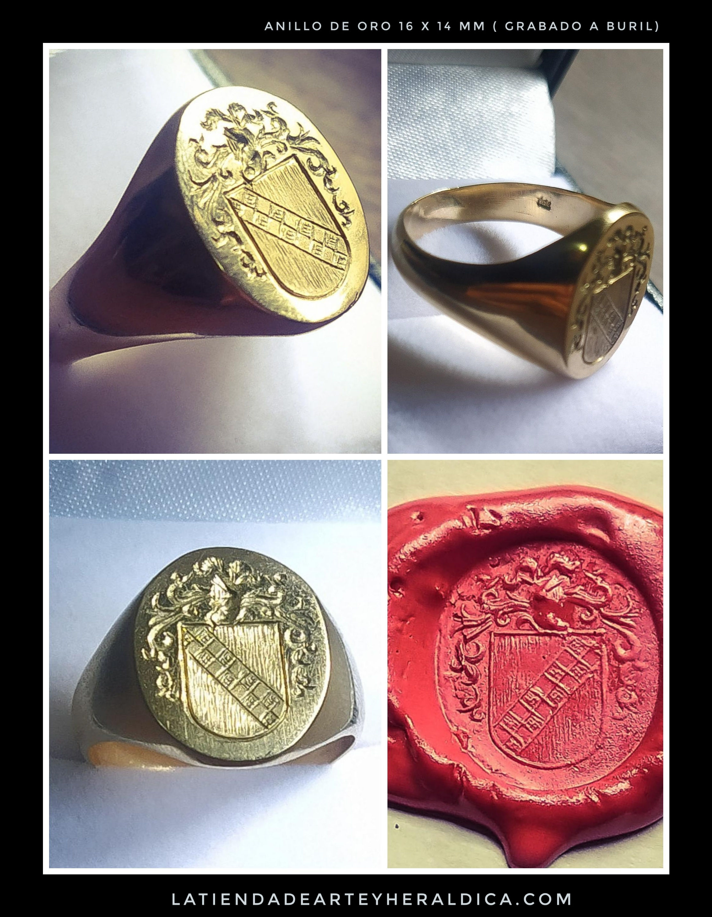 Anillo de oro 18 q (10g ) grabado a mano con buril 15x13mm.