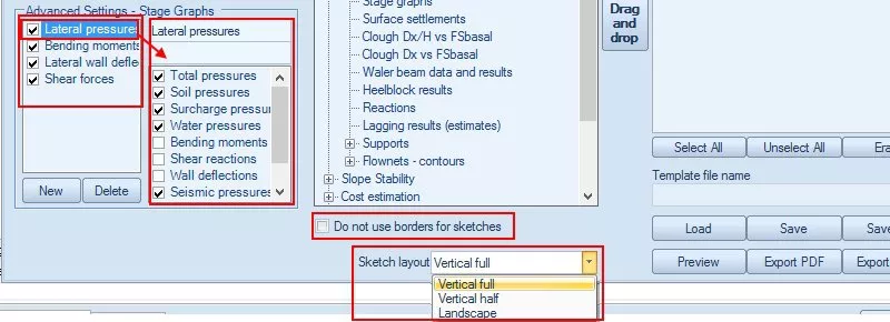Graphs and sketches layout options
