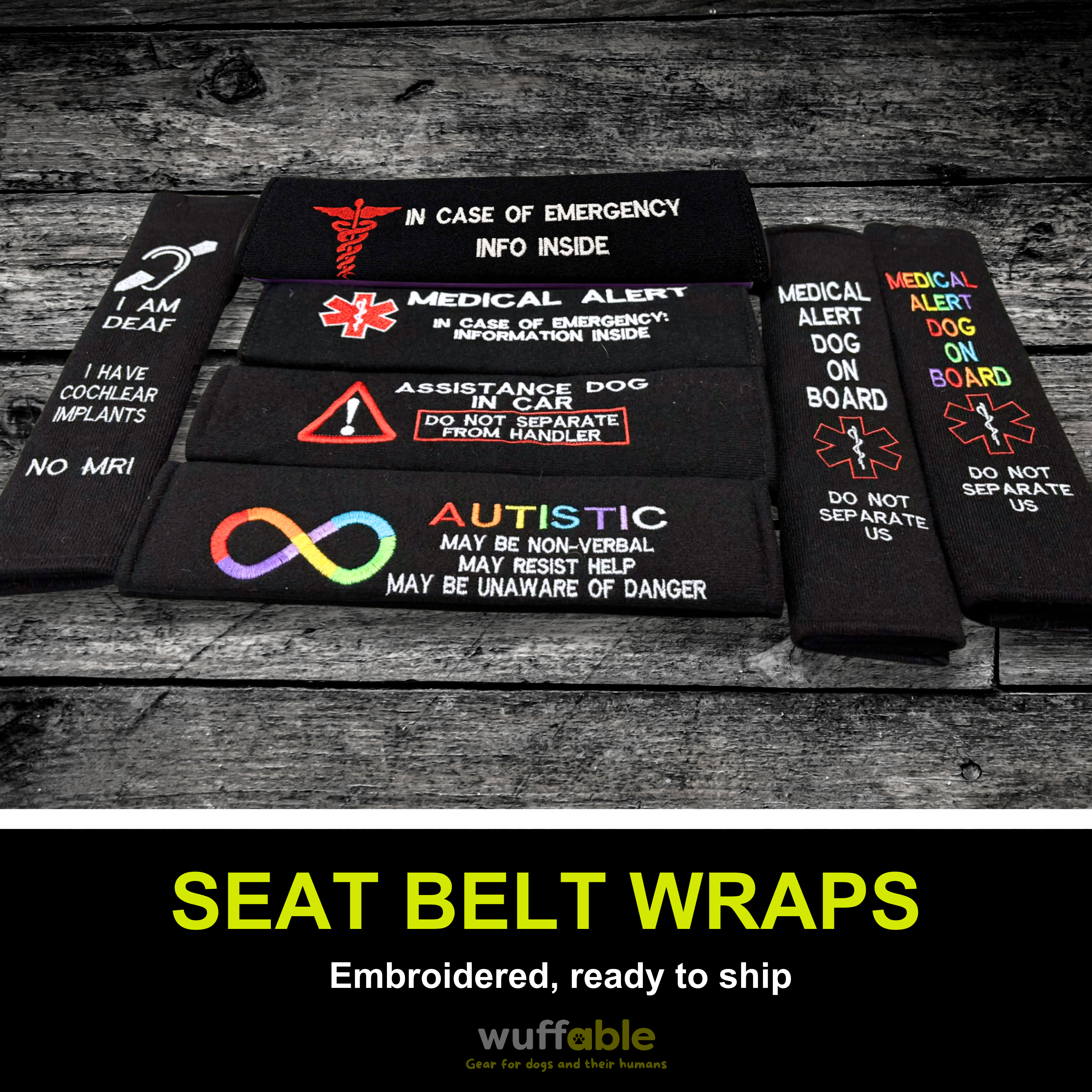 Embroidered Seat Belt Wraps - Santa Paws