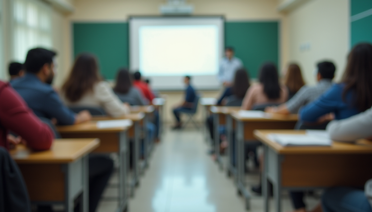 Eye-level view of a modern classroom with students attending a test preparation session in Visakhapatnam