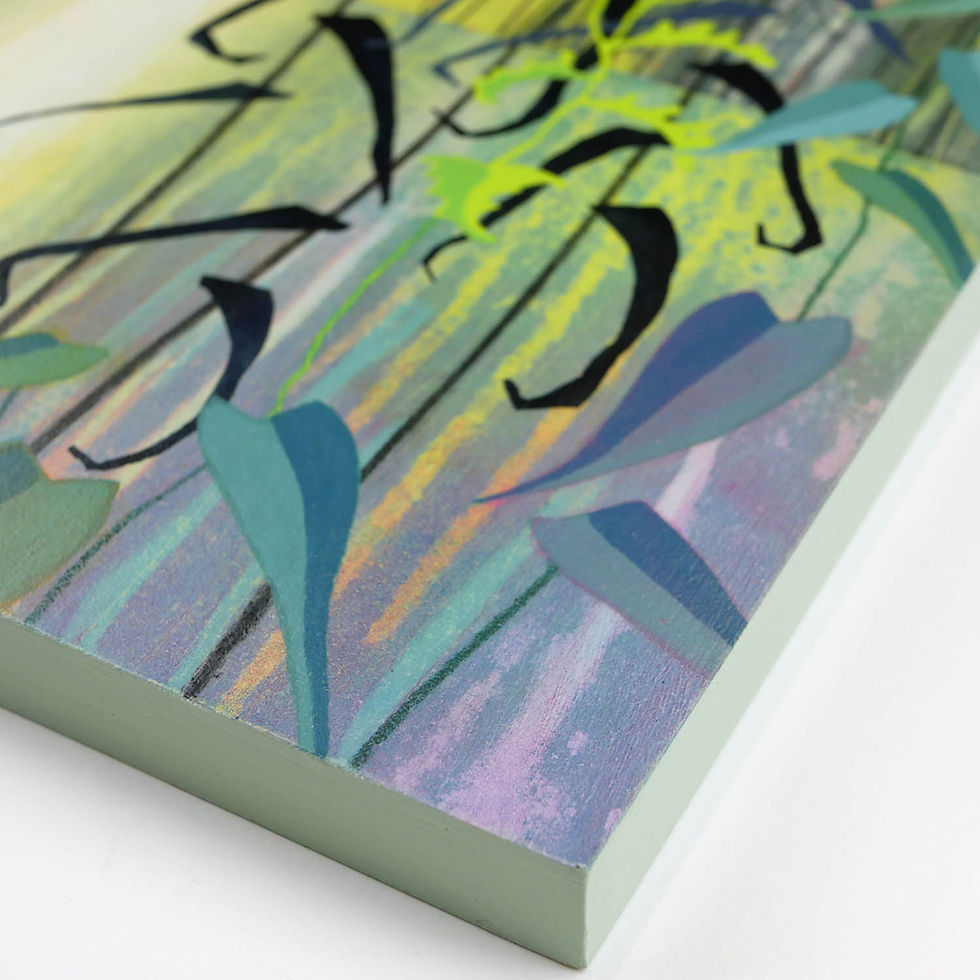 Thumbnail: Beside Still Waters original acrylic painting floral lake art flowers and reflections by Rebecca Vincent