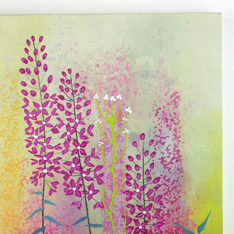 Thumbnail: Beside Still Waters original acrylic painting floral lake art flowers and reflections by Rebecca Vincent
