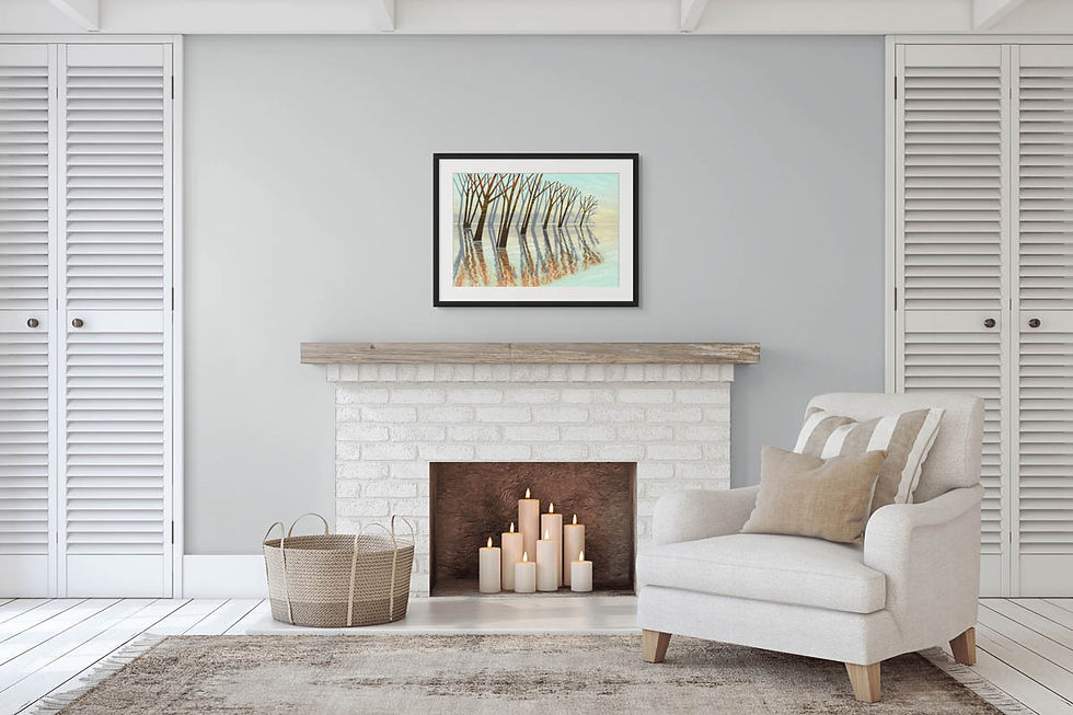 Thumbnail: Rebecca Vincent winter tree water reflections monotype collage painting contemporary art