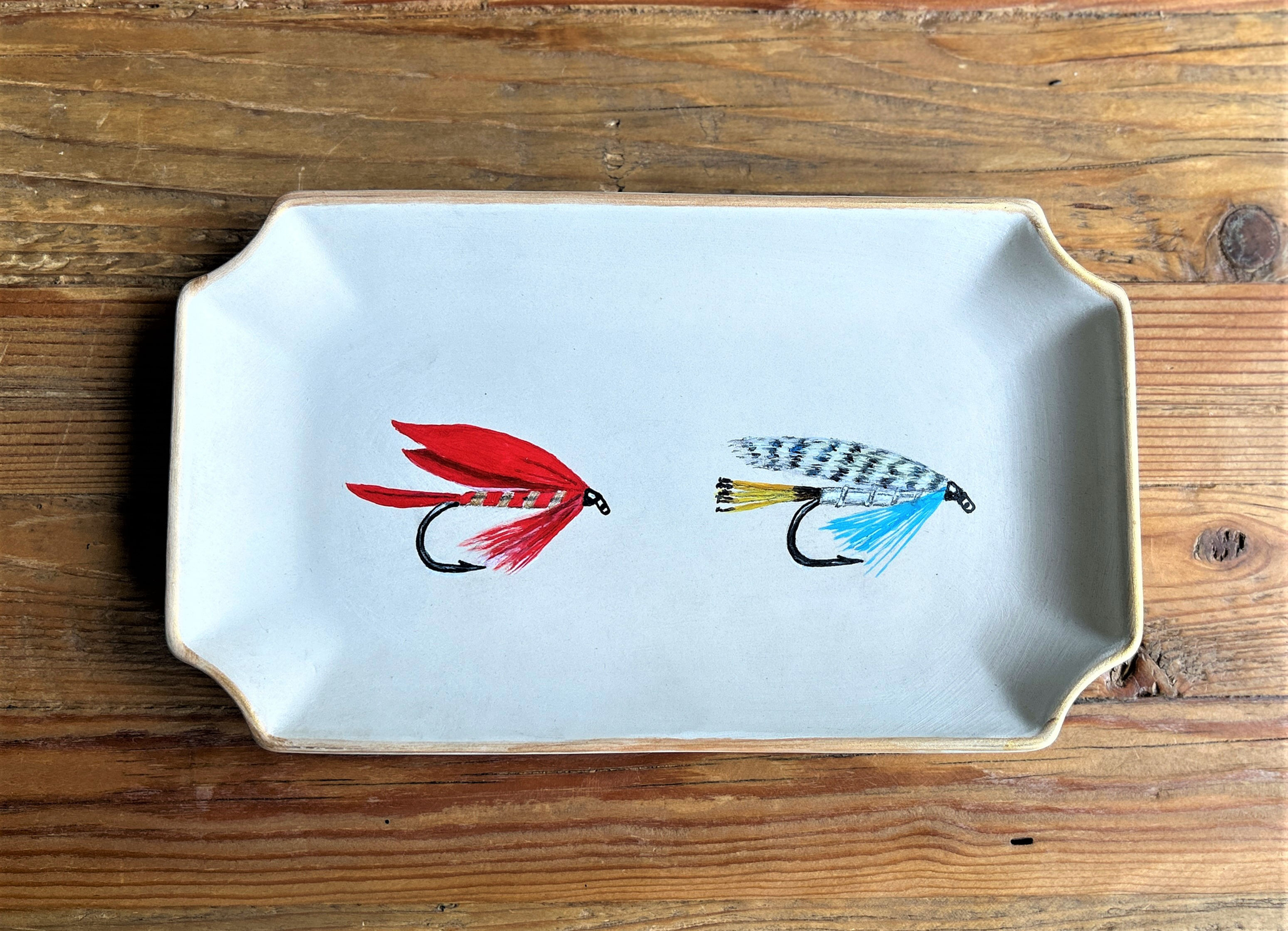 'Scarlet Ibis' & 'Teal, Blue and Silver' Fly Fishing Dish | Hand Painted