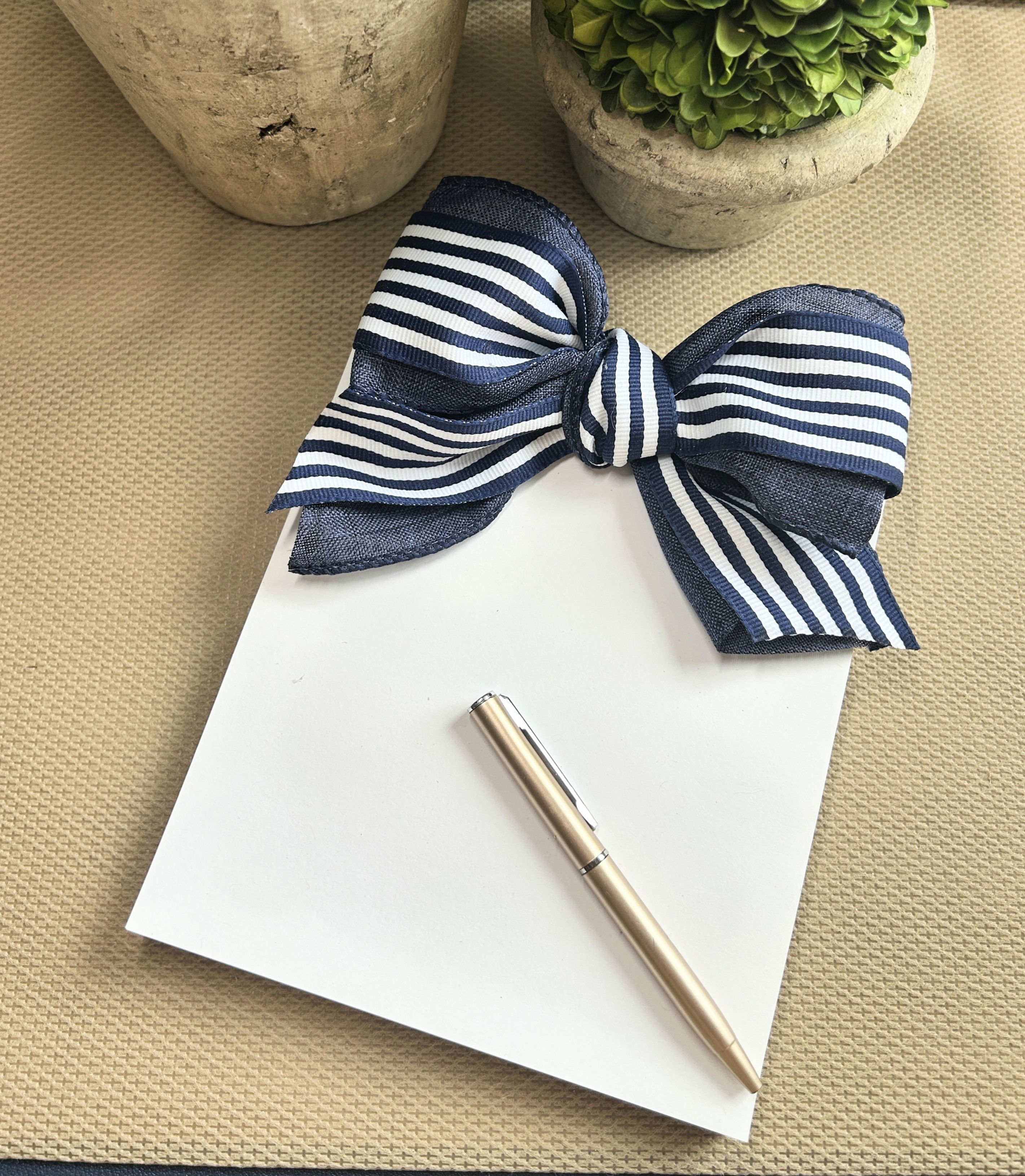 Navy Stripe Ribbon Notepad