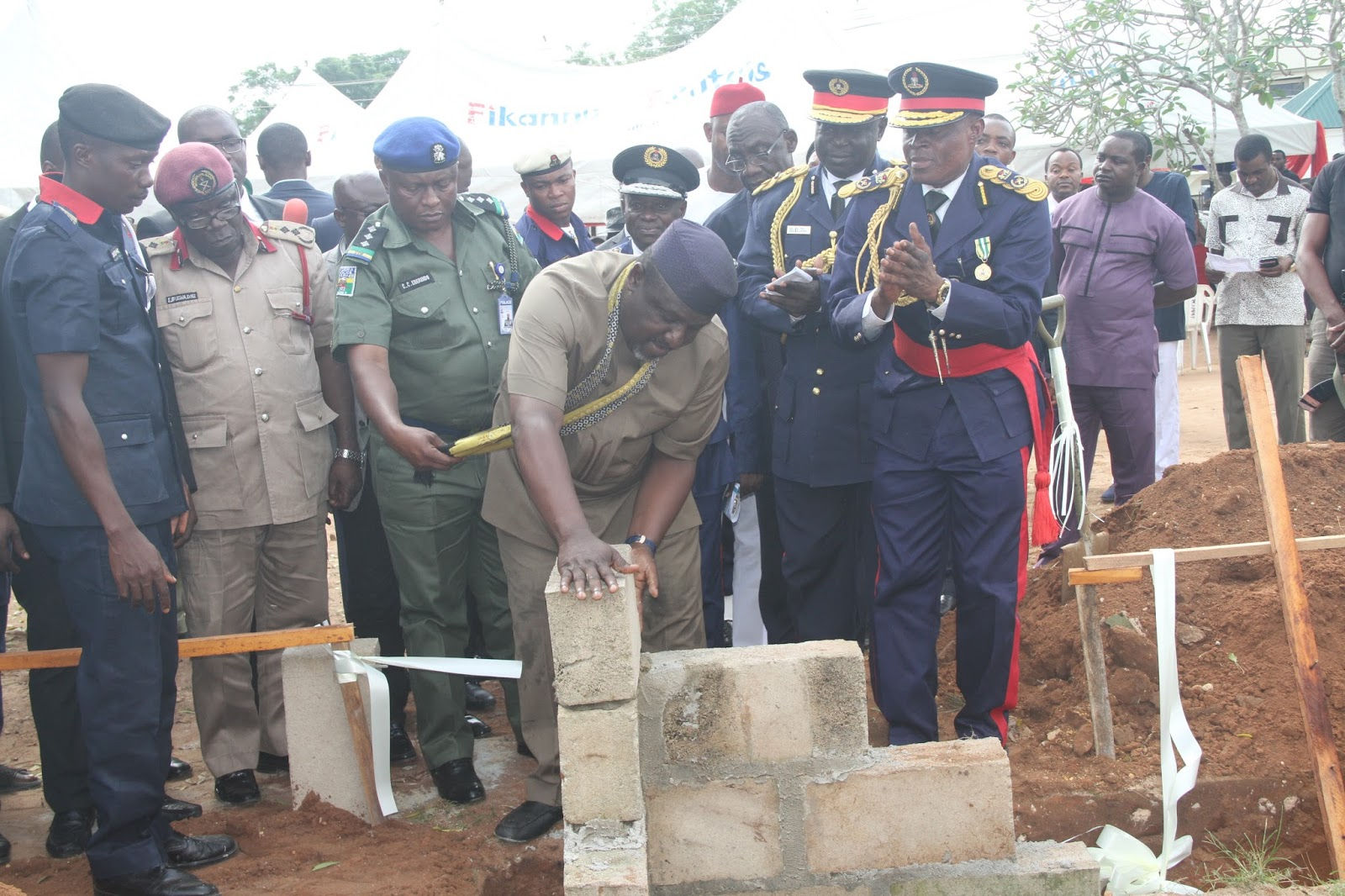Okorocha laying foundation for the new office block at the Imo Command of  NSCDC