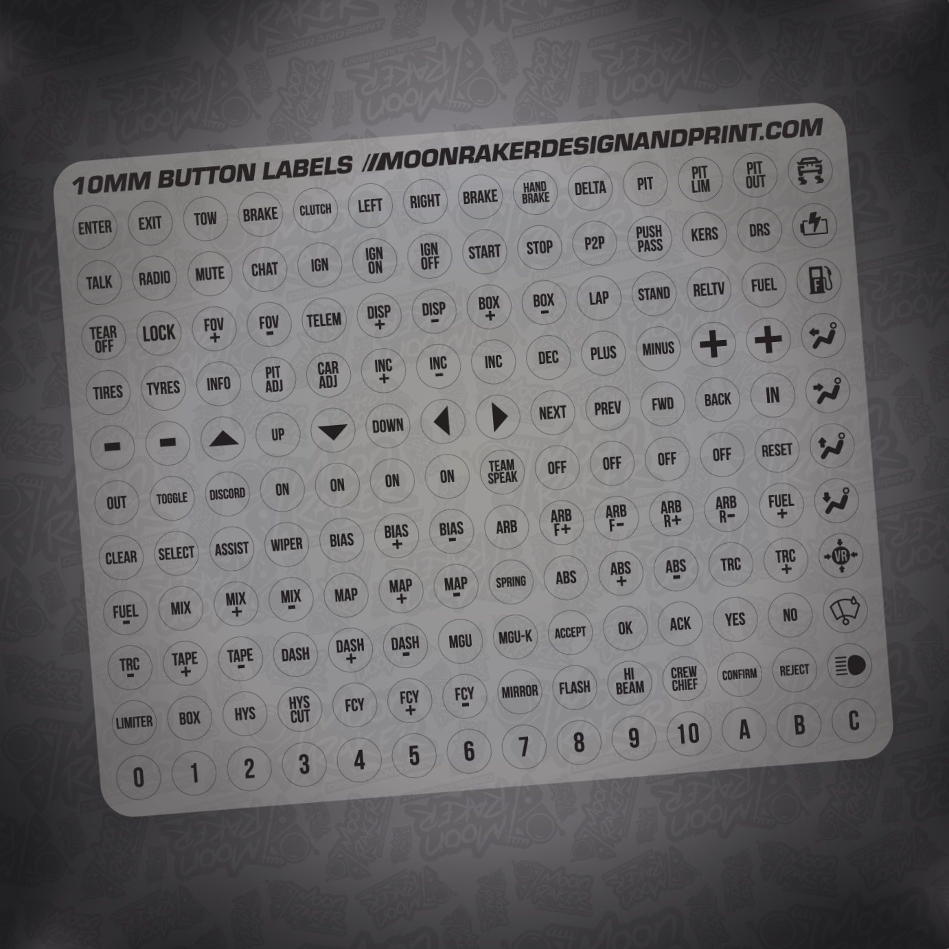 I-Racing 10mm round labels (CLEAR/BLACK TEXT)