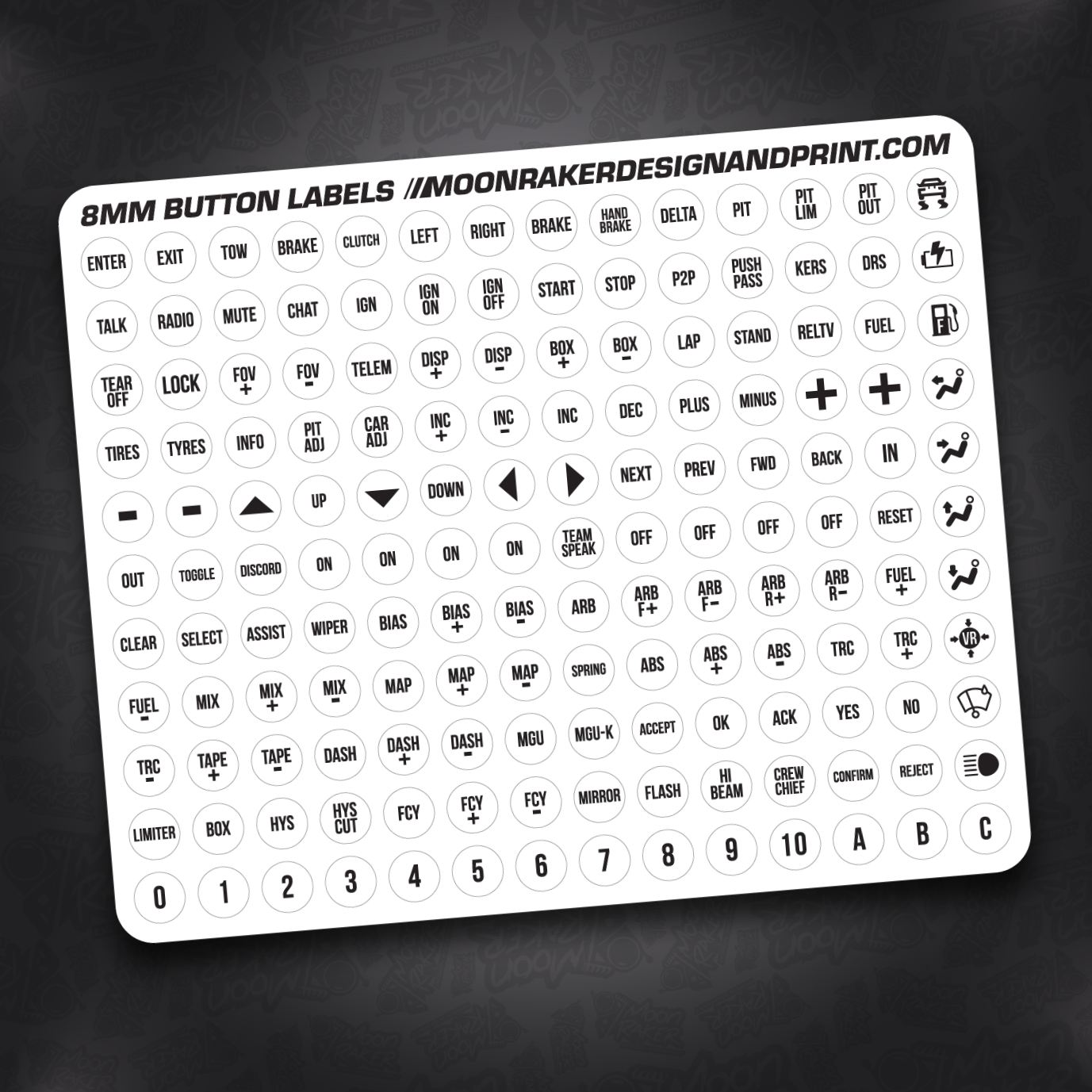 8mm round labels (WHITE/BLACK TEXT)