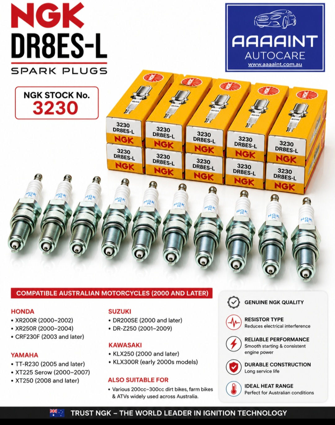 NGK DR8ES-L x 10 S/P for Honda Yamaha Suzuki Kawasaki Motorcycles