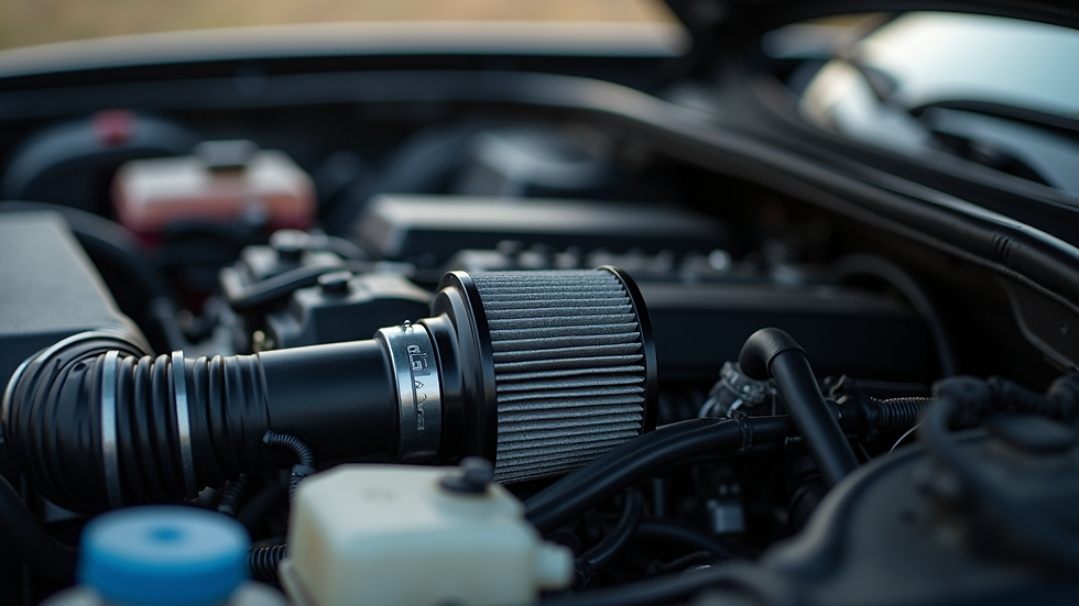 Close-up view of a car engine with a new air filter installed