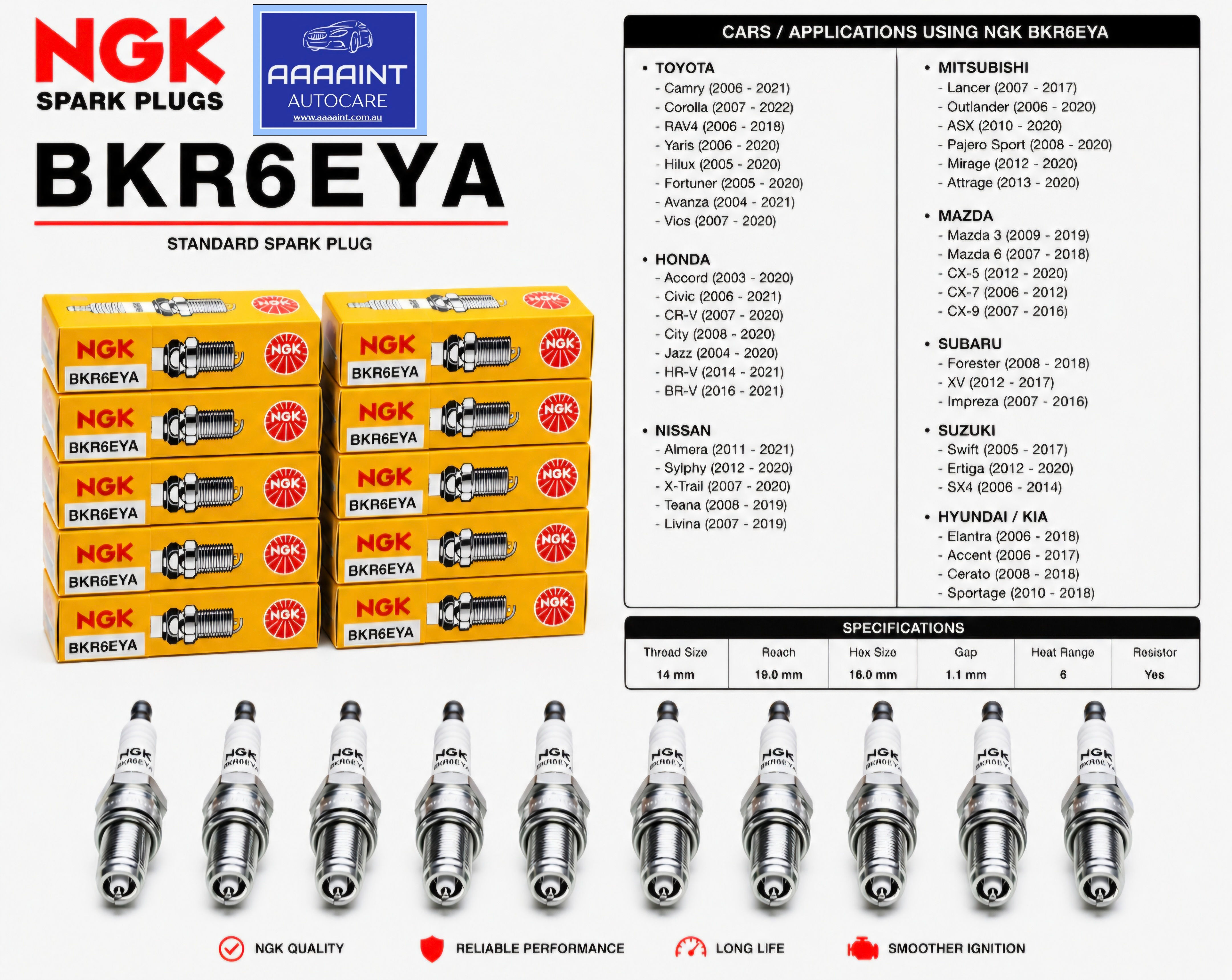 NGK BKR6EYA x 10 Spark Plugs