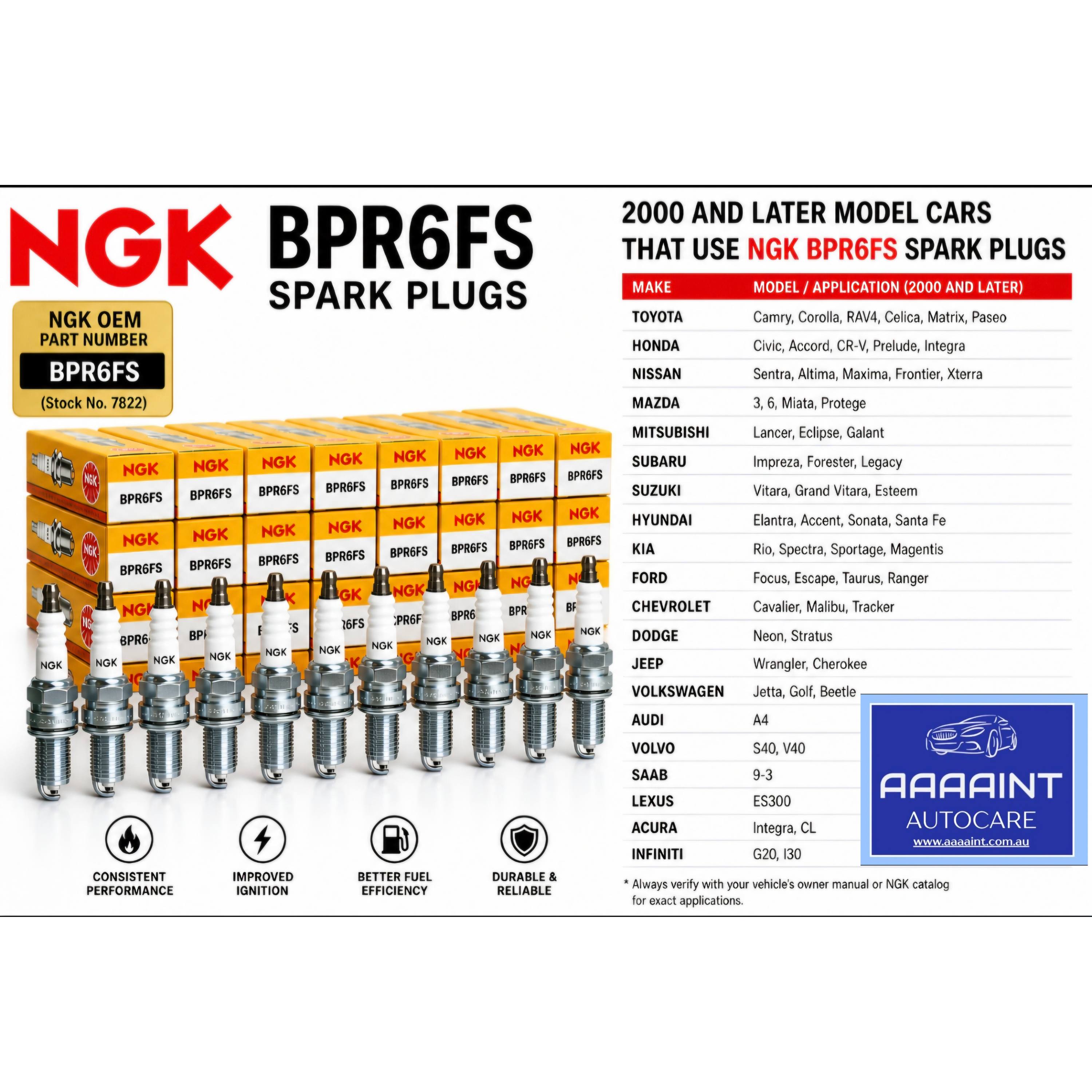 NGK BPR6FS x 10 S/P for Toyota Honda Nissan Mazda