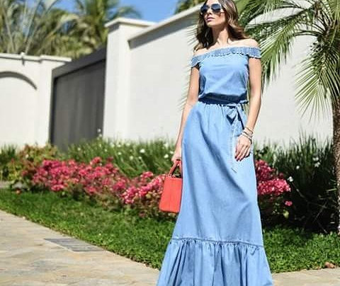 Vestido longo jeans Bebela