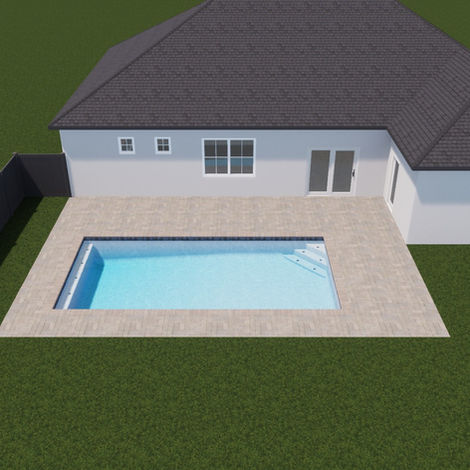 Rear perspective rendering of the Project Bethesda resort-style pool and backyard environment designed by Trinity Pools