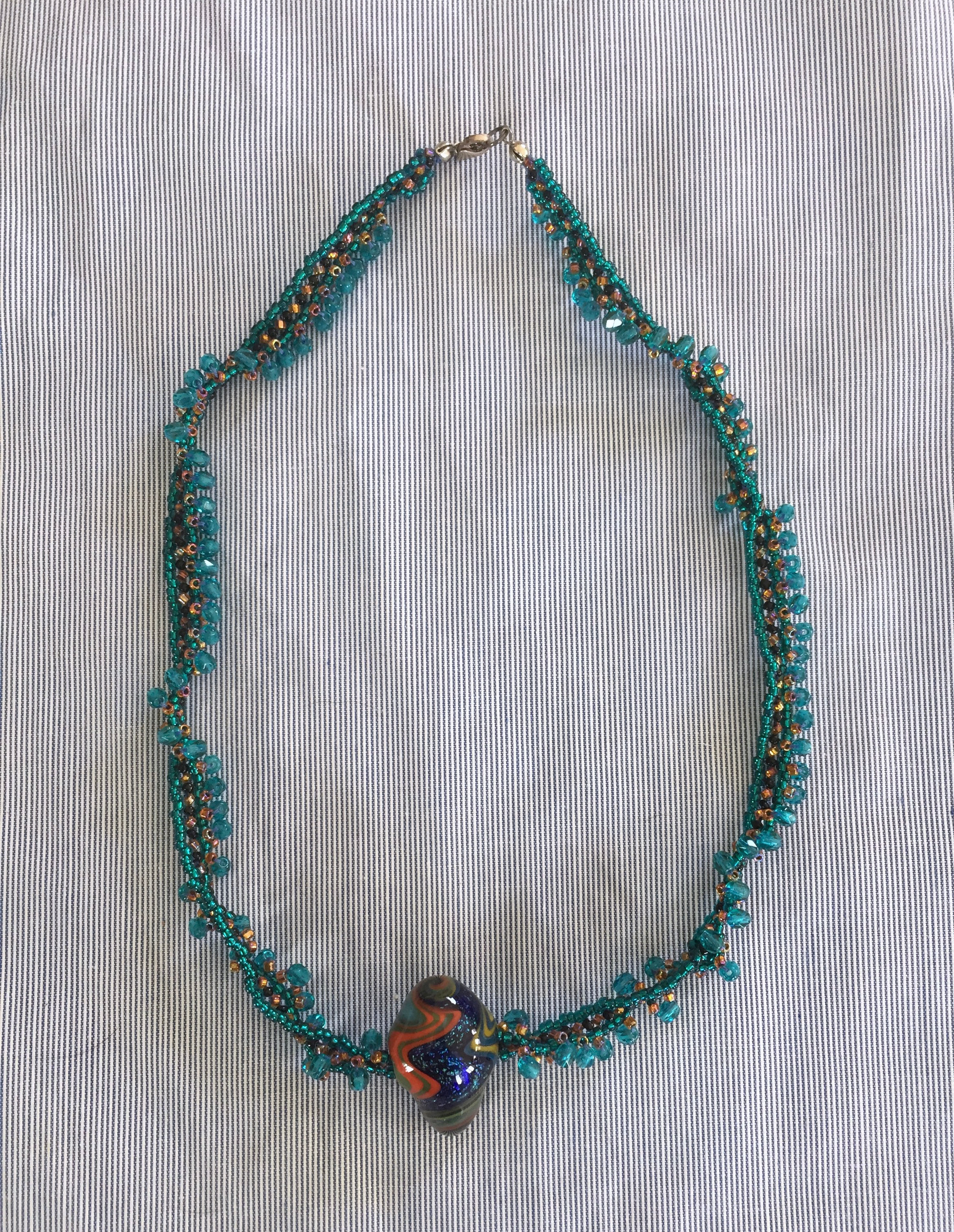 Blue Ruffle with Lamp Work Bead Necklace
