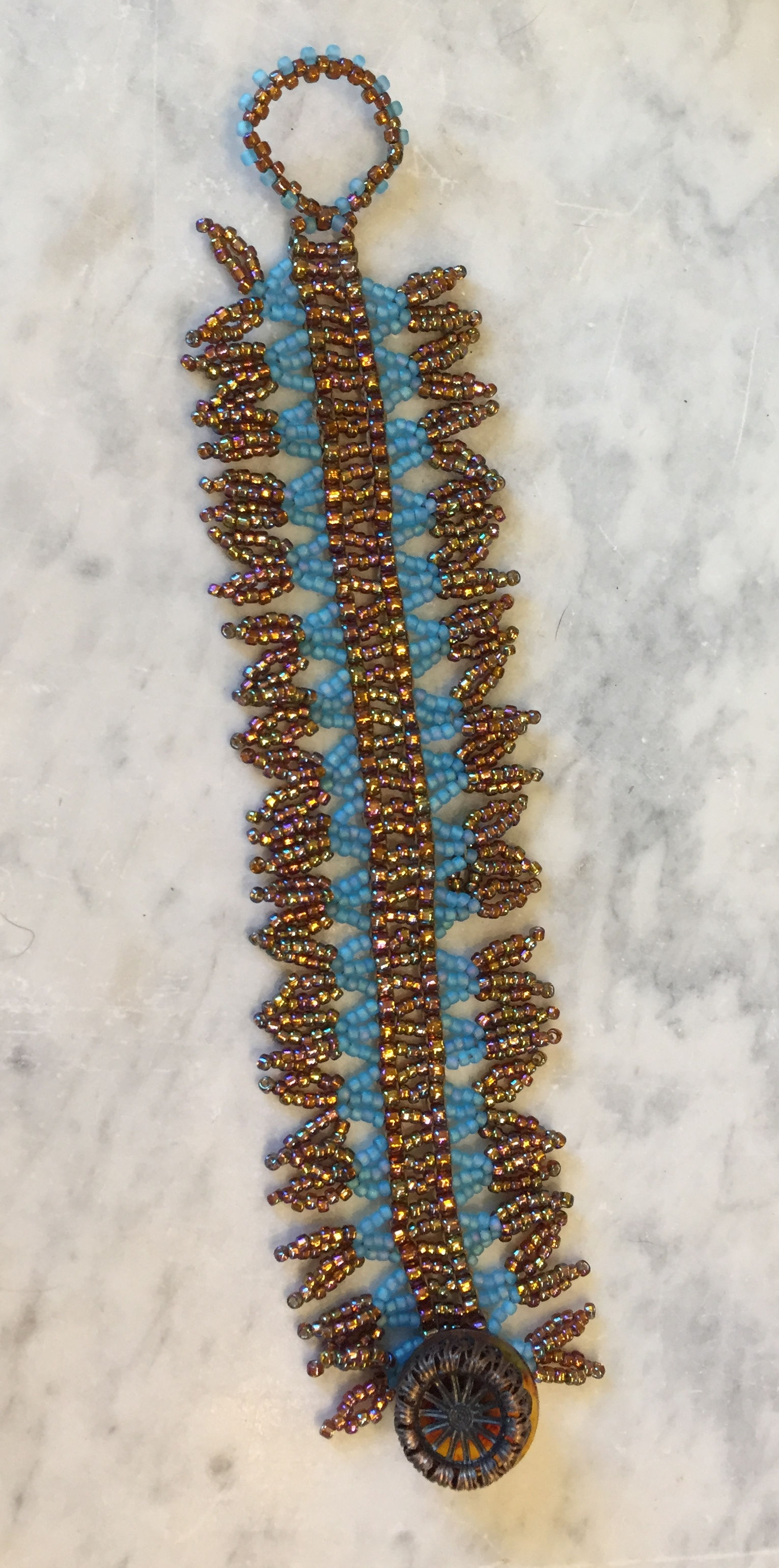 Blue and Bronze Zulu Spearhead Weave Bracelet