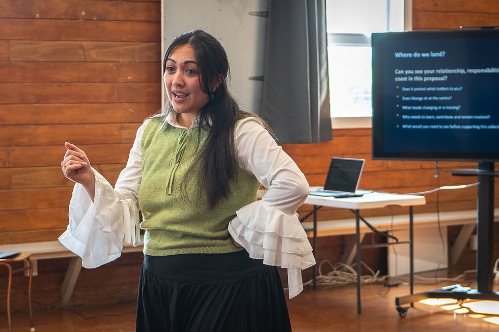 Indiana Shewen presented the Kāhui Mātaitai plan in Ōāonui Hall.