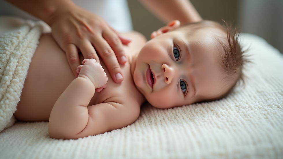 Vue rapprochée d’un bébé allongé sur une couverture douce pendant un massage