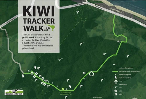 Map of the Kiwi Tracker Walk used in the Whakatāne Kiwi Trust education programme to teach kiwi monitoring and conservation