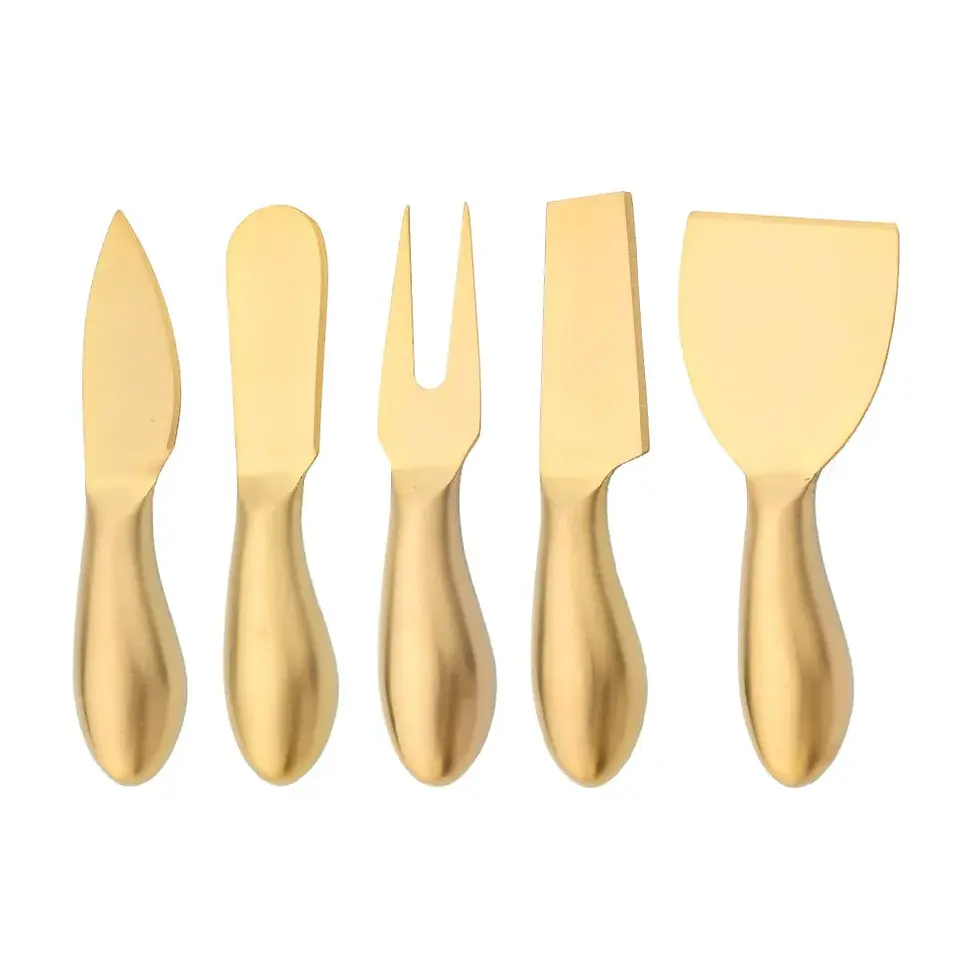 Thumbnail: Gold Matte Stainless Sttel Handle Cheese Knife Set