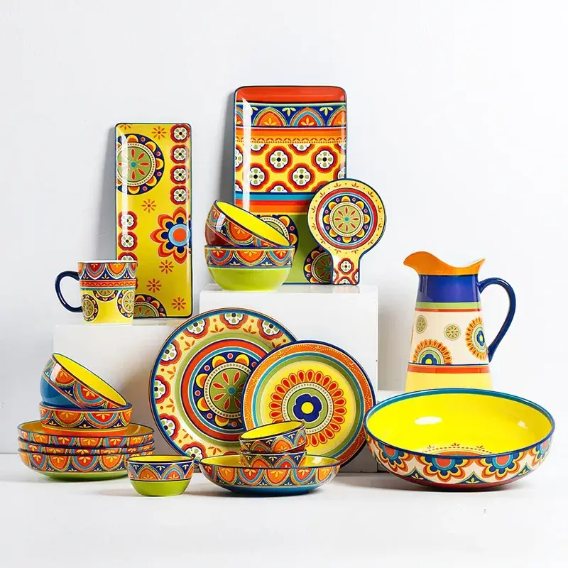 Thumbnail: 1pcs Ceramic Tableware Bohemian Flat Dinner Plate