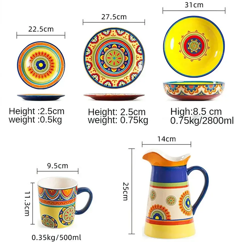 Thumbnail: 1pcs Ceramic Tableware Bohemian Flat Dinner Plate