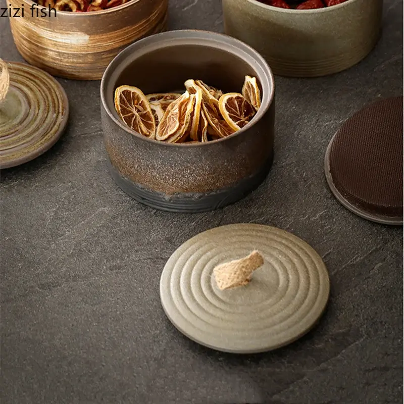Thumbnail: Ceramic Tea Caddy Tea Canister Hemp Rope Handle Tea Box