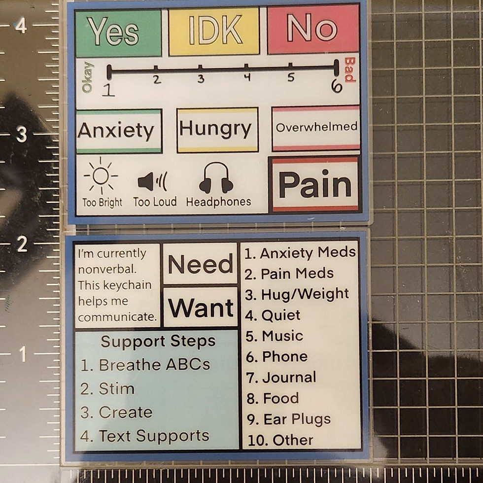 Thumbnail: Image of aac communication PET wallet card with ruler for scale.