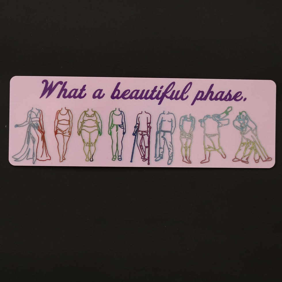 Thumbnail: 6" Purple Bookmark  with illustrated bodies of various sizes and abilities, and text "What a Beautiful Phase"
