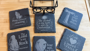 Laser engraved slate coasters