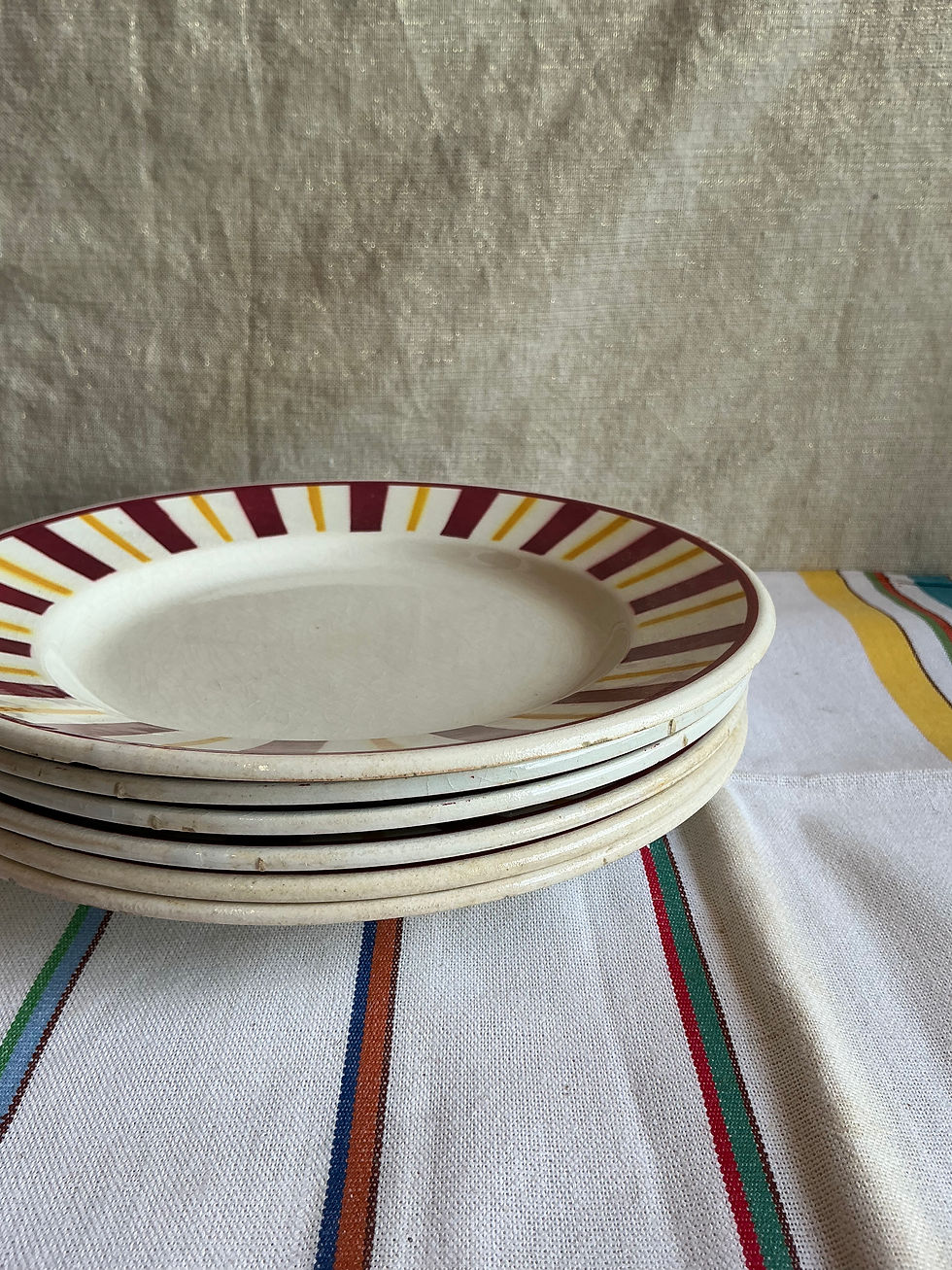 Miniature : Assiettes rayures bordeaux et jaunes Gien 