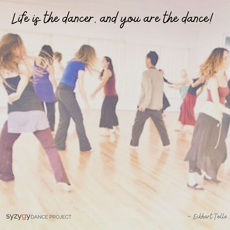 5Rhythms dance class led by Sylvie Minot with a quote by Eckhart Tolle about dance