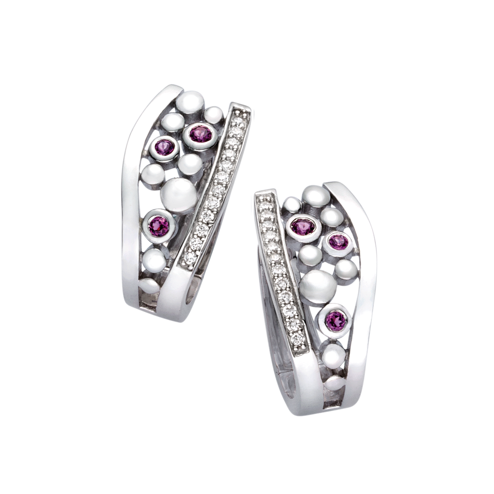 Boucles d'oreilles créoles en argent 925 rhodié et pierre fine