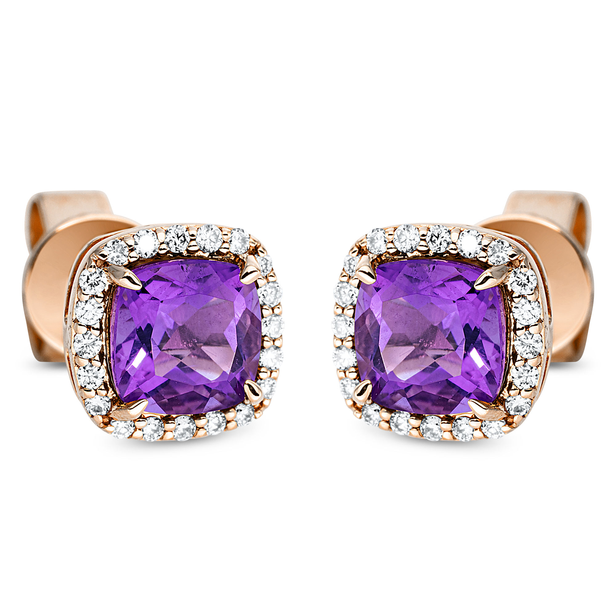 Boucles d'oreilles en or rose 18 carats, diamant et améthyste